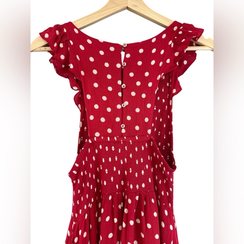 Free People Butterflies Smocked Midi Dress in Red Polka Dot - Picture 9 of 14